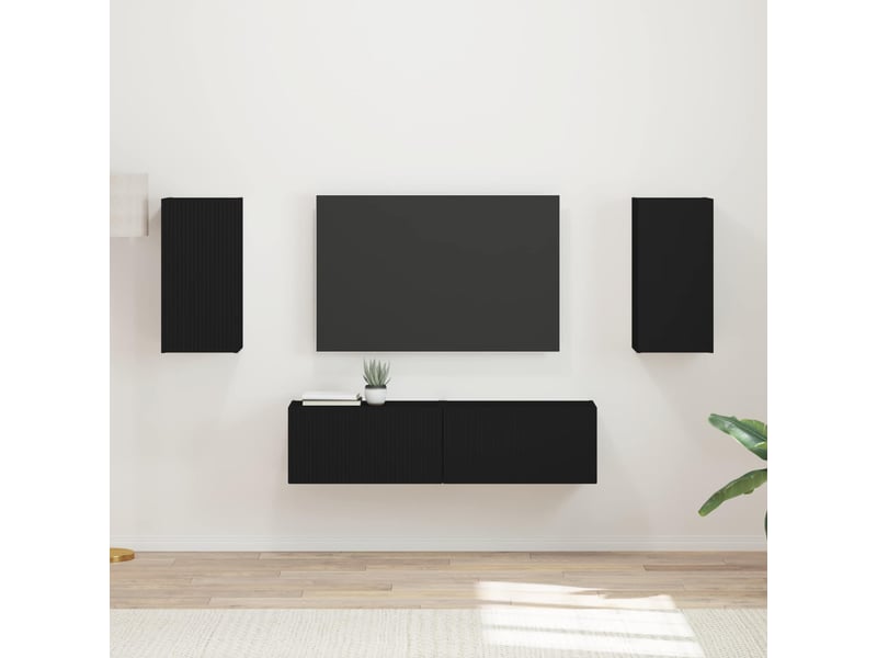 Ensemble meuble tv - banc tv - meuble de rangement 4 pcs noir bois d'ingénierie  - Conforama B