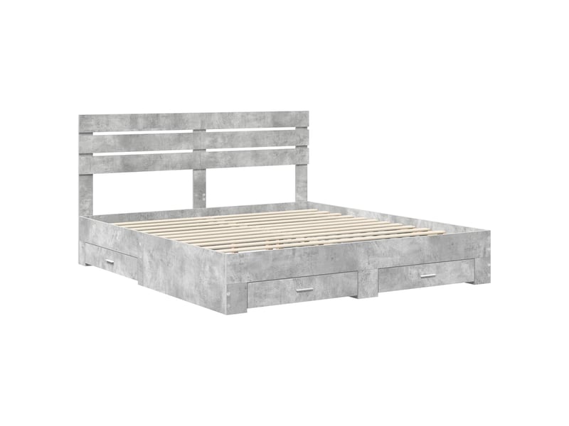 Lit double- lit adulte - cadre de lit gris béton 200 x 200 cm bois d'ingénierie - Conforama C
