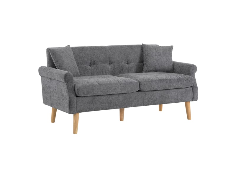  Canapé droit 2 places 162 x 74 x 77 cm en chenille grise, coussin d’assise épais 15 cm, accoudoirs ergonomiques, pieds en bois massif, format compact  - Conforama A