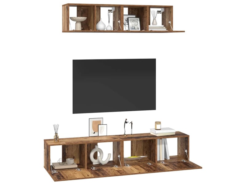  Ensemble meuble tv - banc tv - meuble de rangement 4 pcs bois ancien bois d'ingénierie  - Conforama C