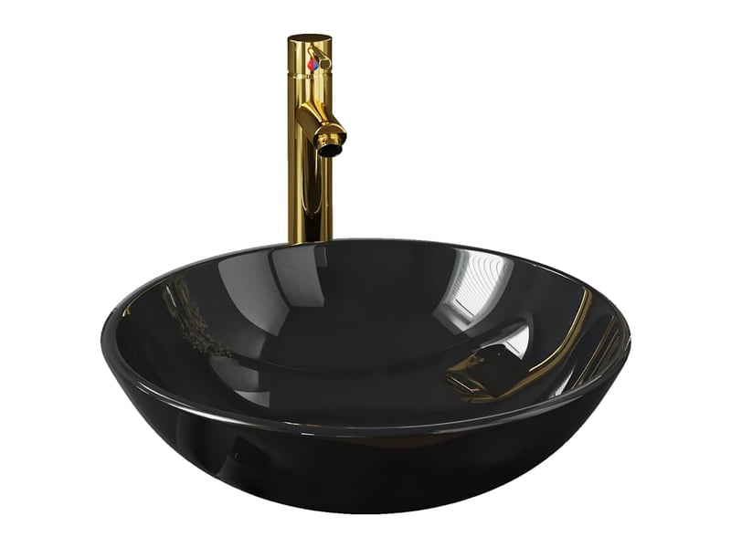 Lavabo de bain, vasque à poser avec robinet et drain à poussoir verre trempé cf65651 - Conforama A