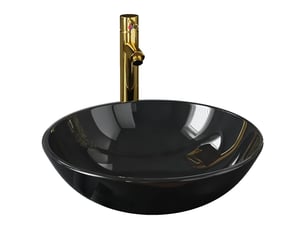 Lavabo de bain, vasque à poser avec robinet et drain à poussoir verre trempé cf65651