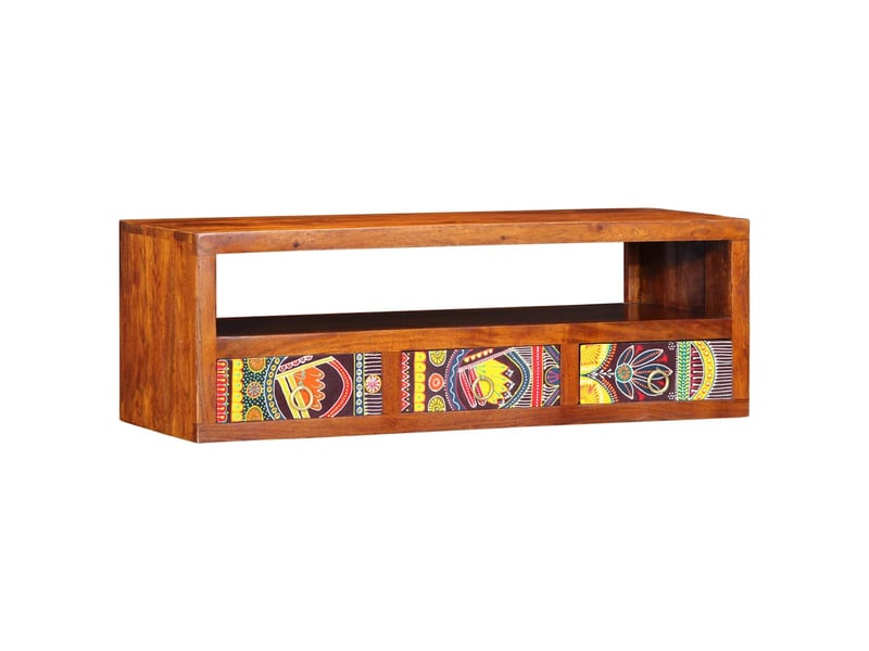  Meuble tv - banc tv - meuble de rangement mural multicolore 90x30x30 bois massif d'acacia  - Conforama C