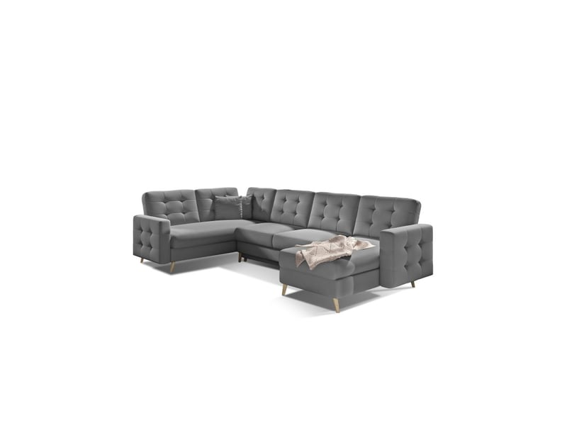  Canapé d'angle panoramique convertible hasgard u 326 cm gris clair avec coffre  - Conforama A
