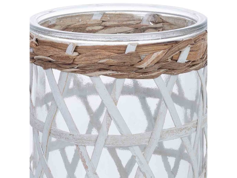  White glass bougeoir lined with natural fibres d10x20h cm  - Conforama D
