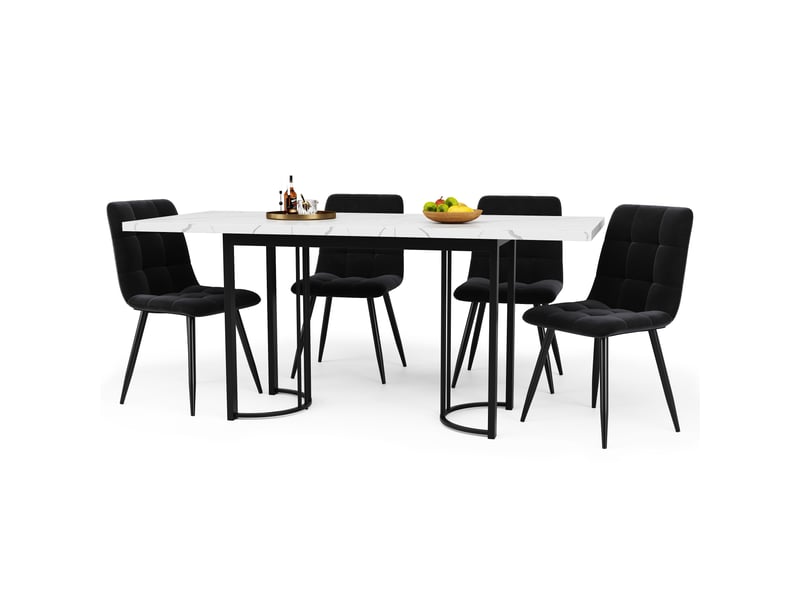 Table à manger extensible rectangulaire en mdf et métal avec pieds noirs,140-179,5x80cm,blanc+noir table bicolore - Conforama D