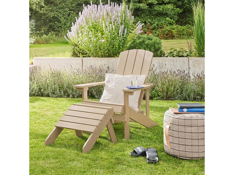  Home deluxe chaise de jardin farea – blanc crème | chaise d'extérieur confortable avec tabouret en plastique hdpe pour terrasse et jardin  - Conforama B