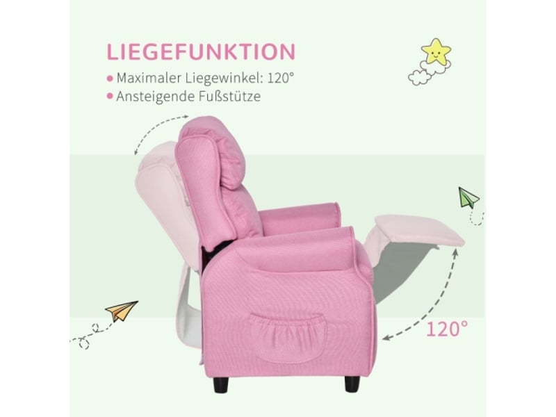  Canapé fauteuil enfant rose, repose-pieds, dossier réglable, accoudoirs, fauteuil relax, 3-5 ans, filles et garçons  - Conforama D