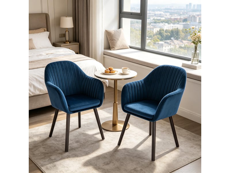  Lot de 2 chaises de salle à manger,42x50x81 cm,avec accoudoirs,velours,bleu  - Conforama B