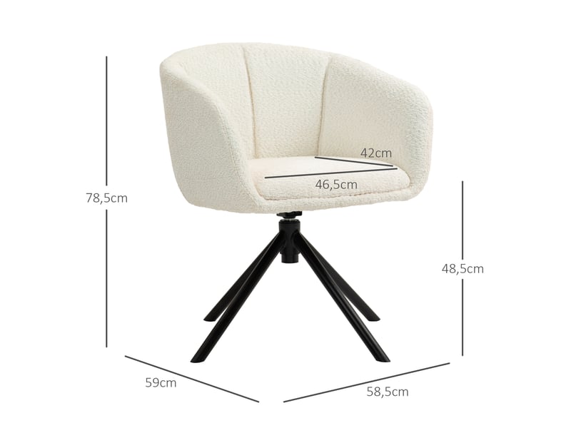  Fauteuil pivotant ulevr 360° avec accoudoirs, revêtement polyester aspect lin, pieds métal, blanc crème, 58,5 x 59 x 78,5 cm  - Conforama C