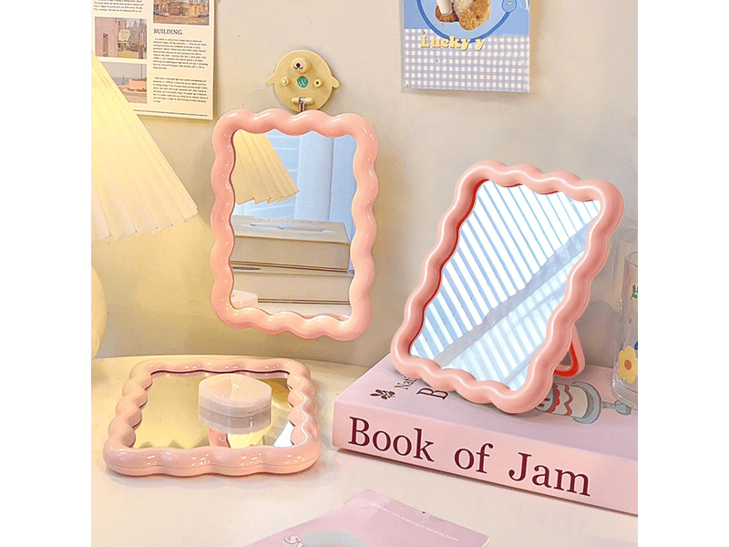  Miroir de maquillage pour coiffeuse à plateau ondulé, joli miroir de voyage, 17 × 13,5 cm, décoration d'intérieur (rose)  - Conforama C