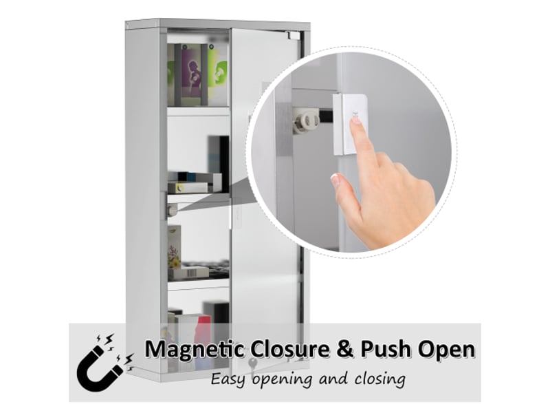  Armoire à pharmacie en inox avec serrure, 30x12x60 cm, meuble de premiers secours  - Conforama D