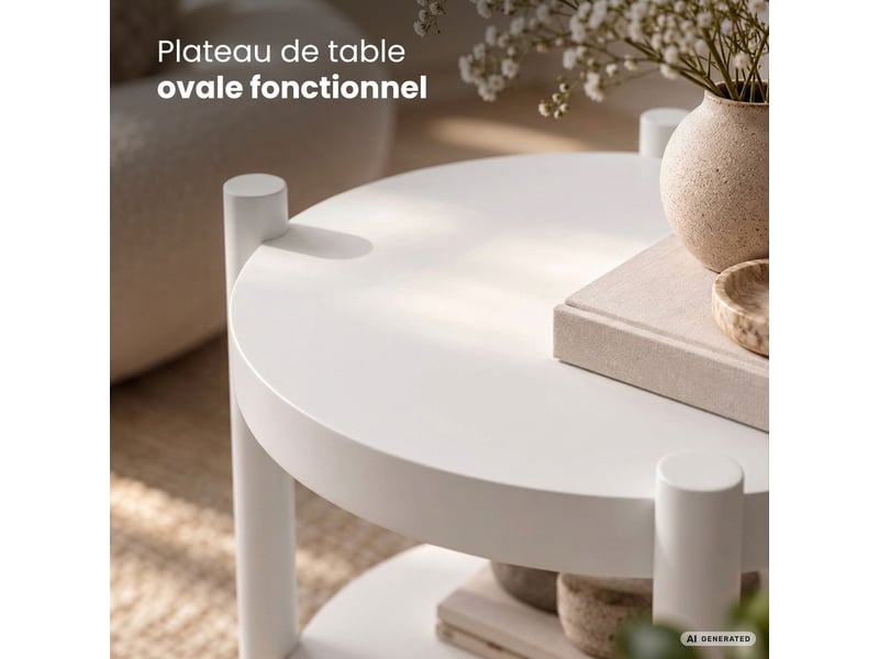  Table basse terra blanche 44,5 cm ronde avec étagère 44,5x44,5x48 cm TERRA - Conforama D