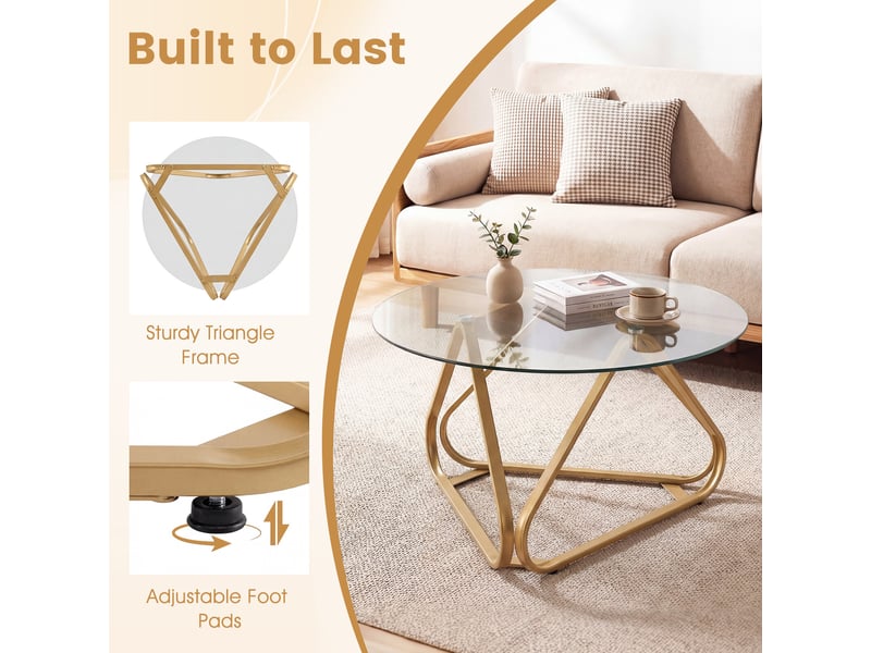 Table basse ronde 80 cm en verre trempé 6 mm, table de salon moderne avec pieds réglables, pour salon ou bureau - Conforama E
