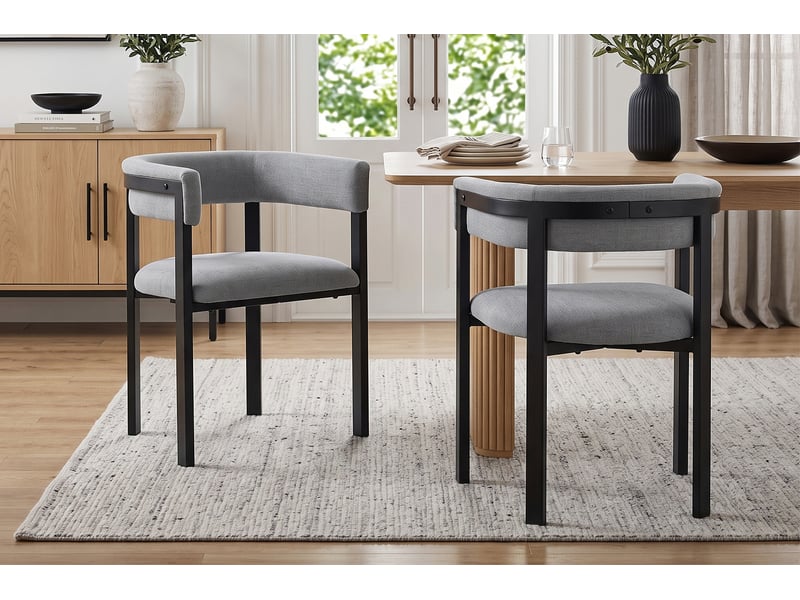  Lot de 4 chaises de salle à manger avec dossier enveloppant en chenille, gris, style moderne  - Conforama D