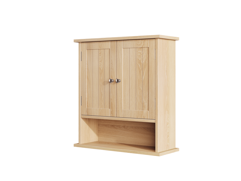  Meuble salle de bains mural en mdf bois clair, 2 portes, niche ouverte, 54,6 × 19,8 × 59,9 cm pour salle d'eau  - Conforama A