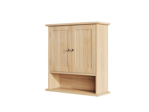 Armoire de salle de bains murale mdf bois clair à 2 portes et niche ouverte, idéale pour les petits espaces