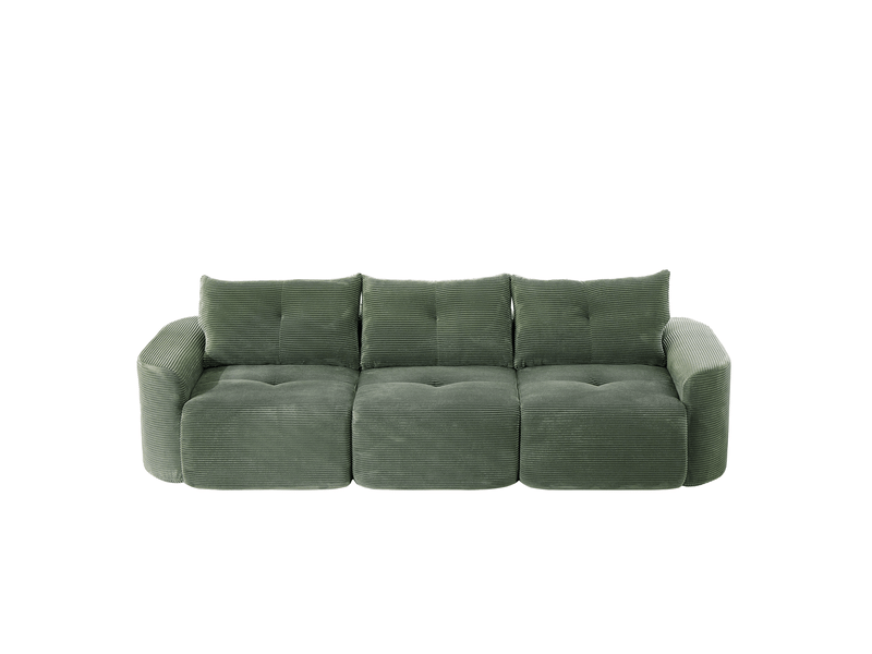Canapé modulaire 3 places 279x100x84 cm vert sauge en velours côtelé, configuration 2+1 et assises séparables - Conforama D