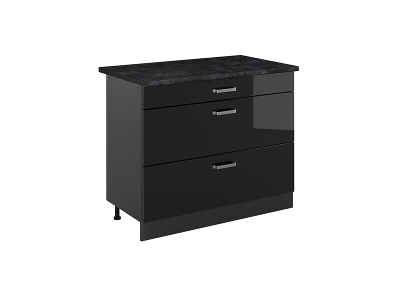 Vicco meuble cuisine, noir haute brillanceanthracite, 100cm plan de travail anthracite - Conforama A