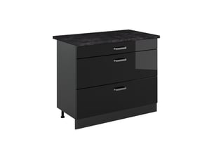 Vicco meuble cuisine, noir haute brillanceanthracite, 100cm plan de travail anthracite