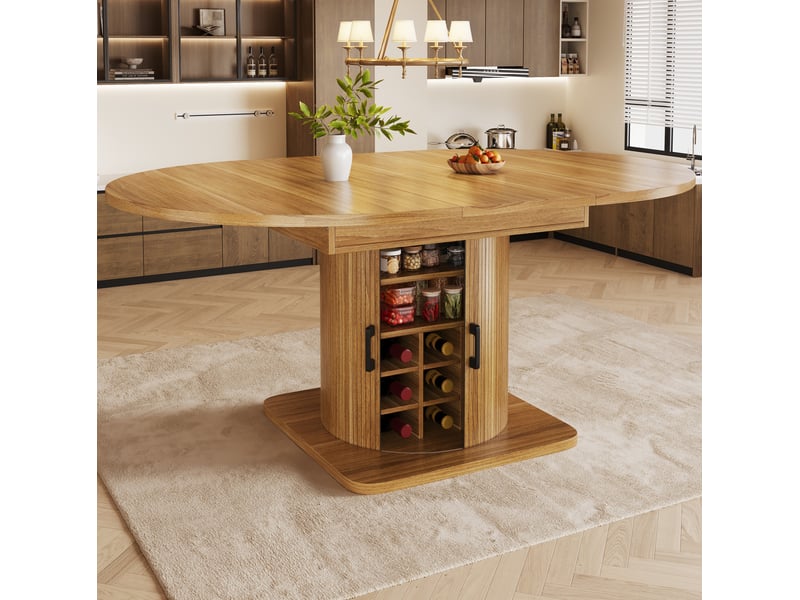  Table à manger extensible 118-158x118x76 cm avec rangement en mdf et métal marron foncé  - Conforama B
