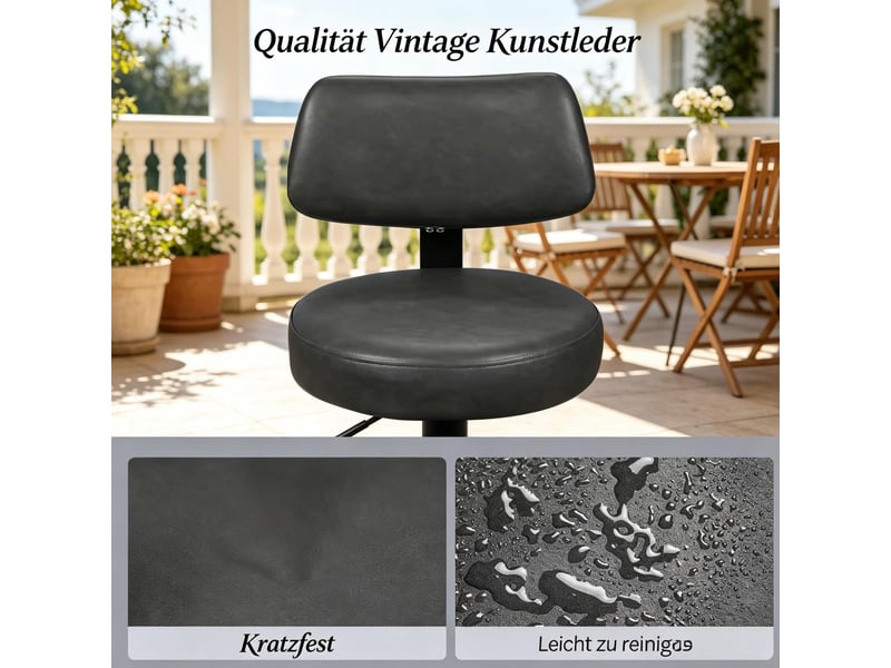  Tabourets de bar 41x41x97-109 cm lot de 2, hauteur réglable, chaise de bar, assise en polyuréthane (pu), anthracite  - Conforama E