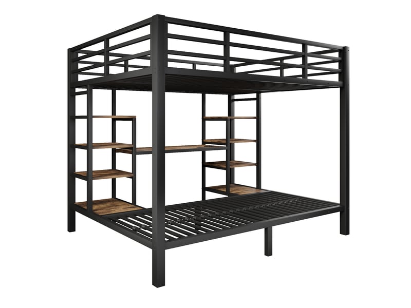 Lit superposé 90x200 cm + 140x200 cm noir, cadre en métal, rangements, usb, type-c, led, sans matelas - Conforama E