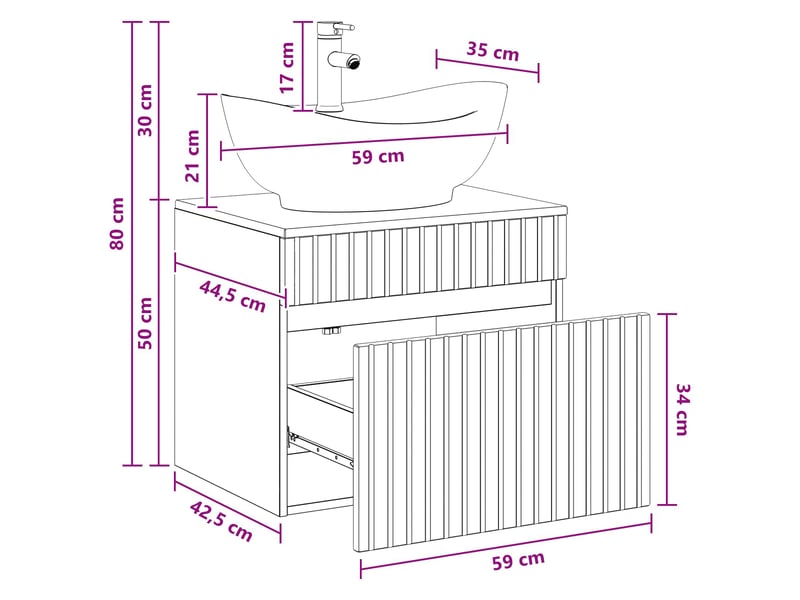  Ensemble de mobilier de salle de bain sonoma gris cf64704  - Conforama E