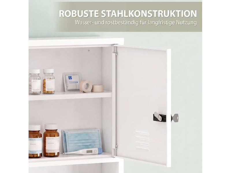  Armoire à pharmacie murale 40x15x60 cm, 3 niveaux, serrure à code et clé, métal blanc  - Conforama D
