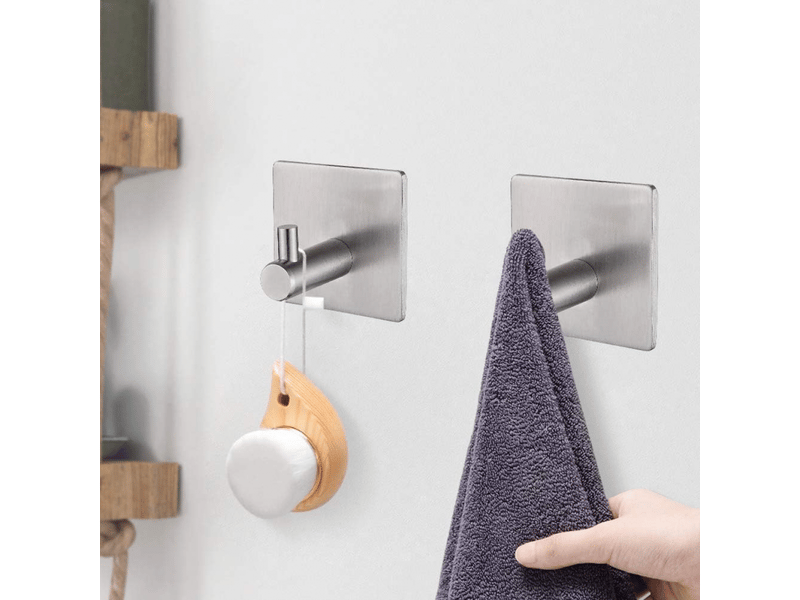  Crochets muraux adhésifs - lot de 6, porte-serviettes de salle de bain, crochet de cuisine, porte-manteau, argent  - Conforama C