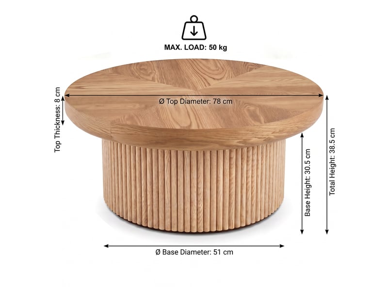  Table basse ronde, 78 cm, plateau parquet, mdf, effet bois coloris bois naturel  - Conforama C