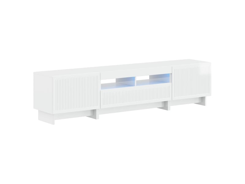 Meuble tv - banc tv - meuble de rangement led 5 pièces blanc brillant bois d'ingénierie - Conforama A