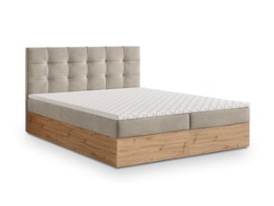Lit avec rangement 140x200 cm <strong>MASSENO</strong>  <strong></strong> coloris beige