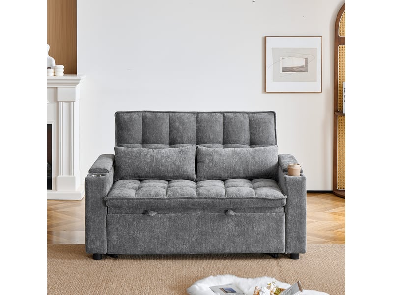  Canapé-lit 3-en-1 2 places avec rangement et porte-gobelets 142 cm homvra  - Conforama C
