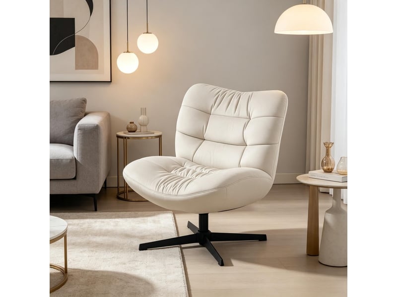 Fauteuil lounge pivotant en chenille, assise généreuse, large dossier rembourré, 1 pièce - Conforama D