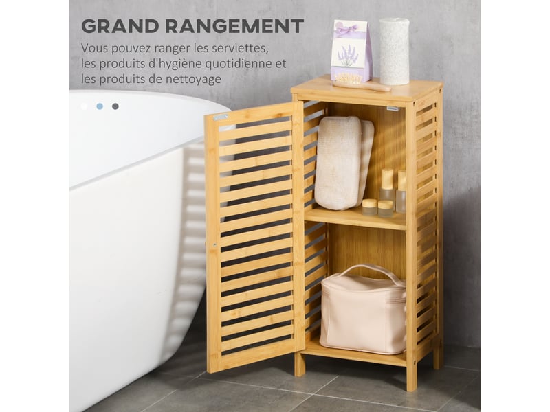  Armoire de salle de bain en bambou 1 étagère réglable design naturel 30 x 19,9 x 70 cm naturel  - Conforama D