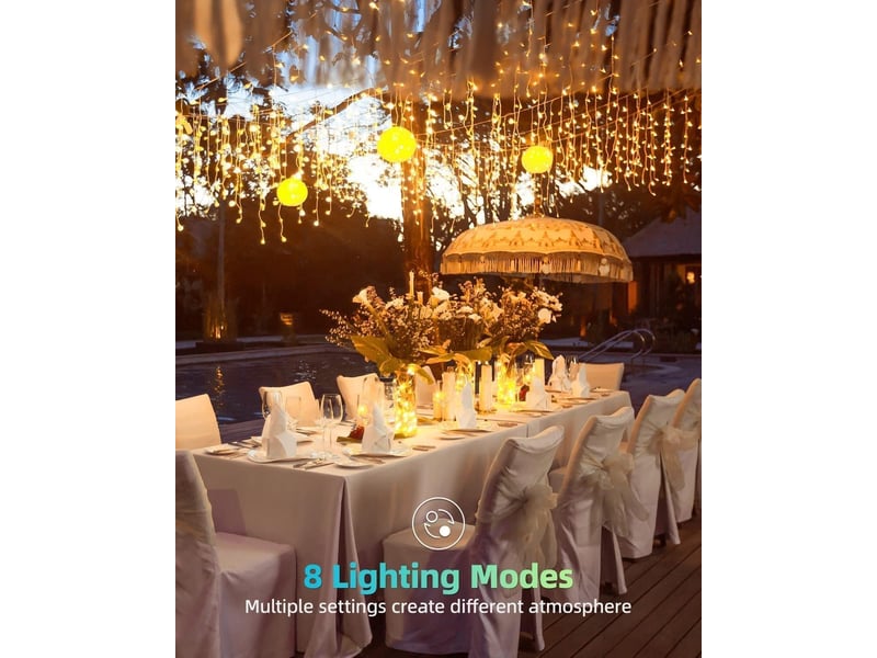  Guirlande lumineuse rideau lumineux noel exterieur 20m 480 led  8 modes blanc chaud pour fenêtre, balcon, jardin  - Conforama B
