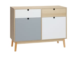 Buffet, meuble de rangement pour salon avec 2 placards fermés et 2 tiroirs, en pin, pieds surélevés, pour cuisine, chambre, entrée, 100 x 40 x 79,5 cm