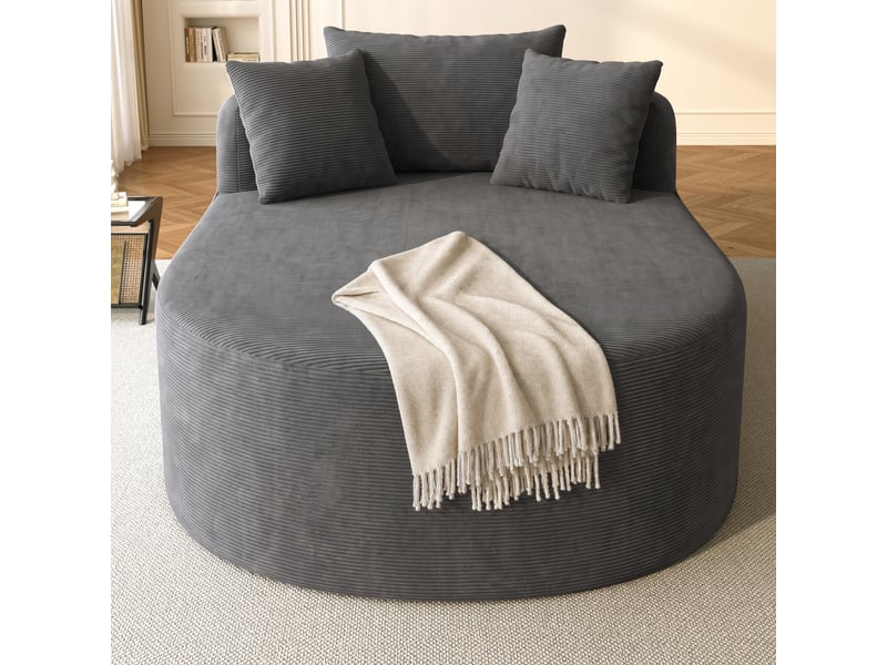  Fauteuil relax ovale à assise profonde sans montage en velours côtelé gris foncé, 170 × 112,5 × 83 cm  - Conforama E