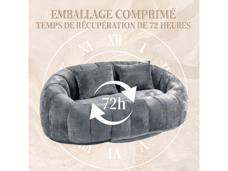  Canapé pouf 2 places lazy - 150 x 95 x 63 cm - avec 2 coussins et mousse à mémoire - chenille gris  - Conforama E