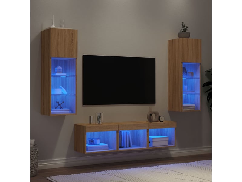  Unités murales tv avec led 5 pcs chêne sonoma bois d'ingénierie shl14814  - Conforama B