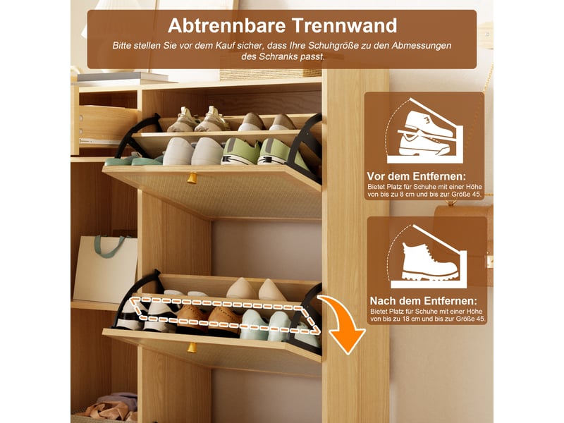 Meuble à chaussures naturel 80,5 × 25 × 125 cm, panneau de particules, 3 abattants et 1 tiroir, 1 porte - Conforama C