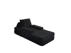 Canapé modulable convertible 211 cm en velours côtelé, canapé-lit avec 2 dossiers triangulaires, 2 coussins et 2 accoudoirs amovibles - noir