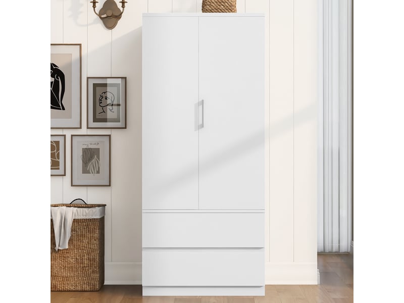  Armoire penderie 70x50x175 cm - 2 tiroirs - étagères ouvertes - rangement chambre - bois et mdf - blanc CozyNest - Conforama C