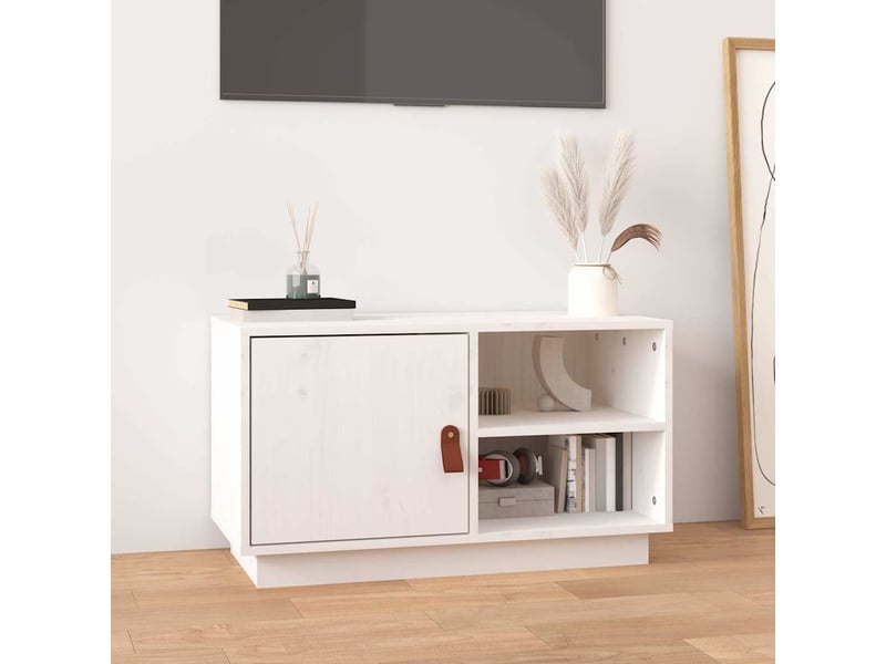  Meuble tv - banc tv - meuble de rangement blanc 70x34x40 cm bois de pin massif  - Conforama B