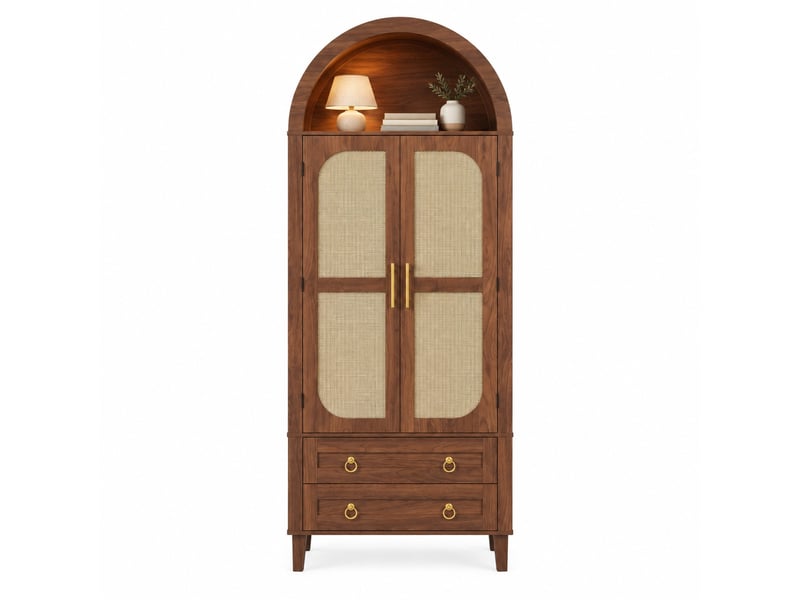  Haut meuble de rangement,76x40x179,5 cm,led, portes et tiroirs,mdf,noyer  - Conforama A