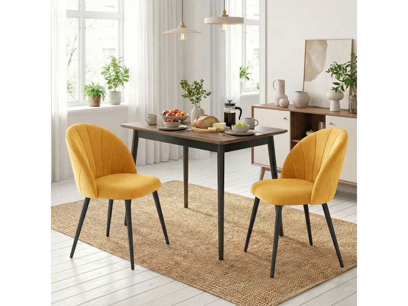Lot de 2 chaises salle à manger dossier coquille velours jaune 52x55x79cm - Conforama C