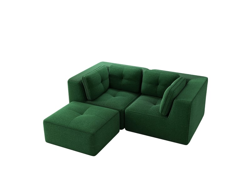 Canapé d'angle modulaire avec assise confortable et modules ajustables pour salon et chambre en tissu côtelé vert - Conforama A