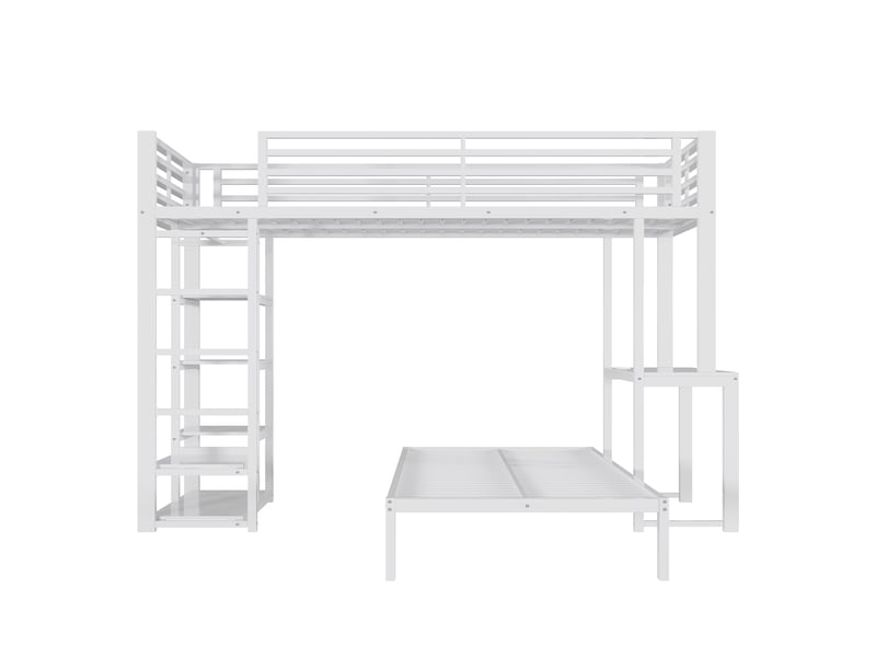 Lit mezzanine 2 places 90x200 cm avec bureau, étagères et rangement blanc - Conforama A