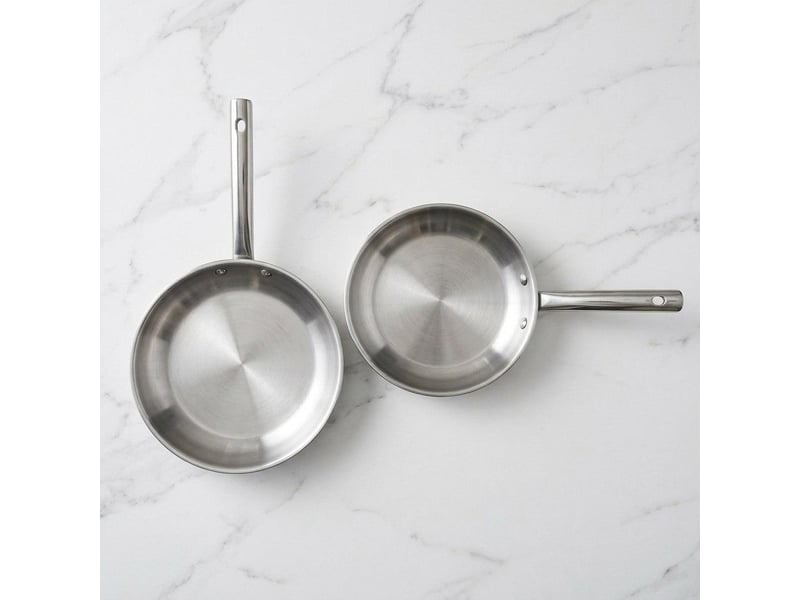 Lot de 2 poêles à frire inox 2428 cm et 2 couvercles en verre fackelmann rhona 9108950B88 - Conforama E